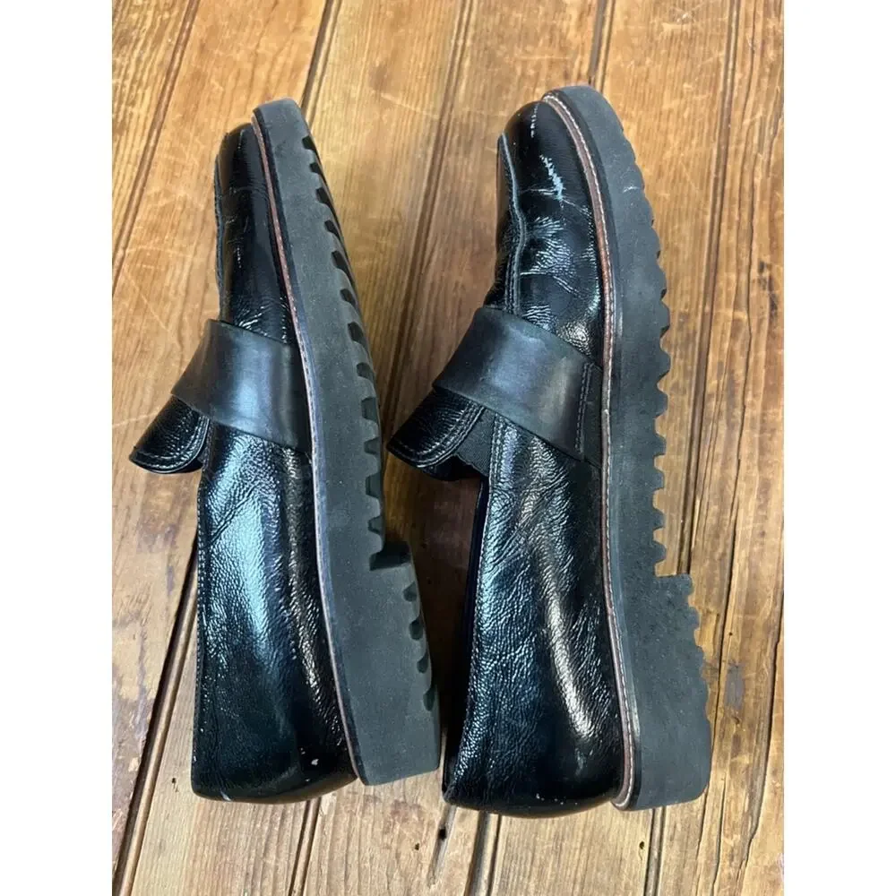 Paul Green women’s shoes Glossy Black patent leather Pointed-Toe chunky Loafers